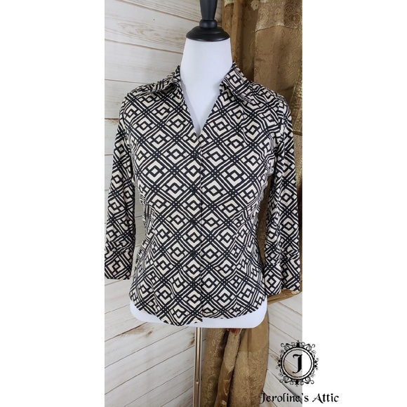 Alfani Tops - Alfani Petite Black and Ivory Button Down Shirt